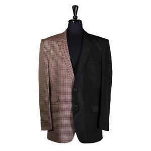 Mens Blazer Black Beige Plaid Cotton Dress Formal Jacket Wedding Sport Coat 44R